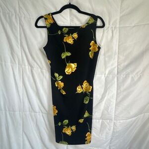 G.A.S. CO Dresses Black Yellow Floral Sleeveless Sheath Midi Dress Women's Small